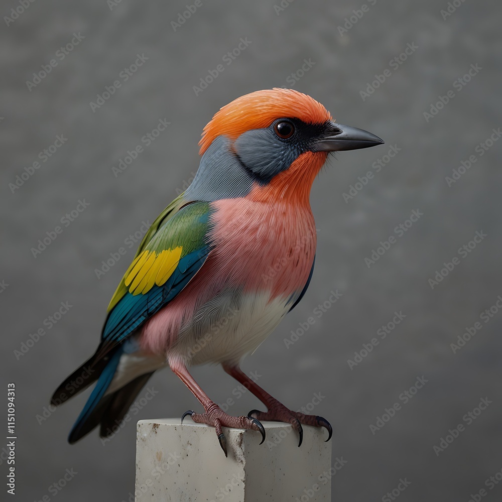 Colorful Small Bird with Detailed Feathers Sitting on a Rock Colorful Small Bird with Detailed Feathers Sitting on a Rock