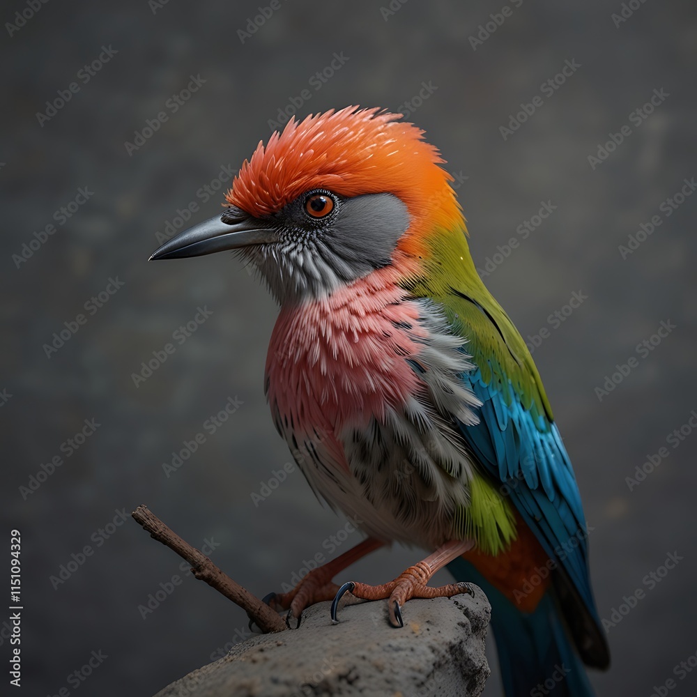 Colorful Small Bird with Detailed Feathers Sitting on a Rock Colorful Small Bird with Detailed Feathers Sitting on a Rock