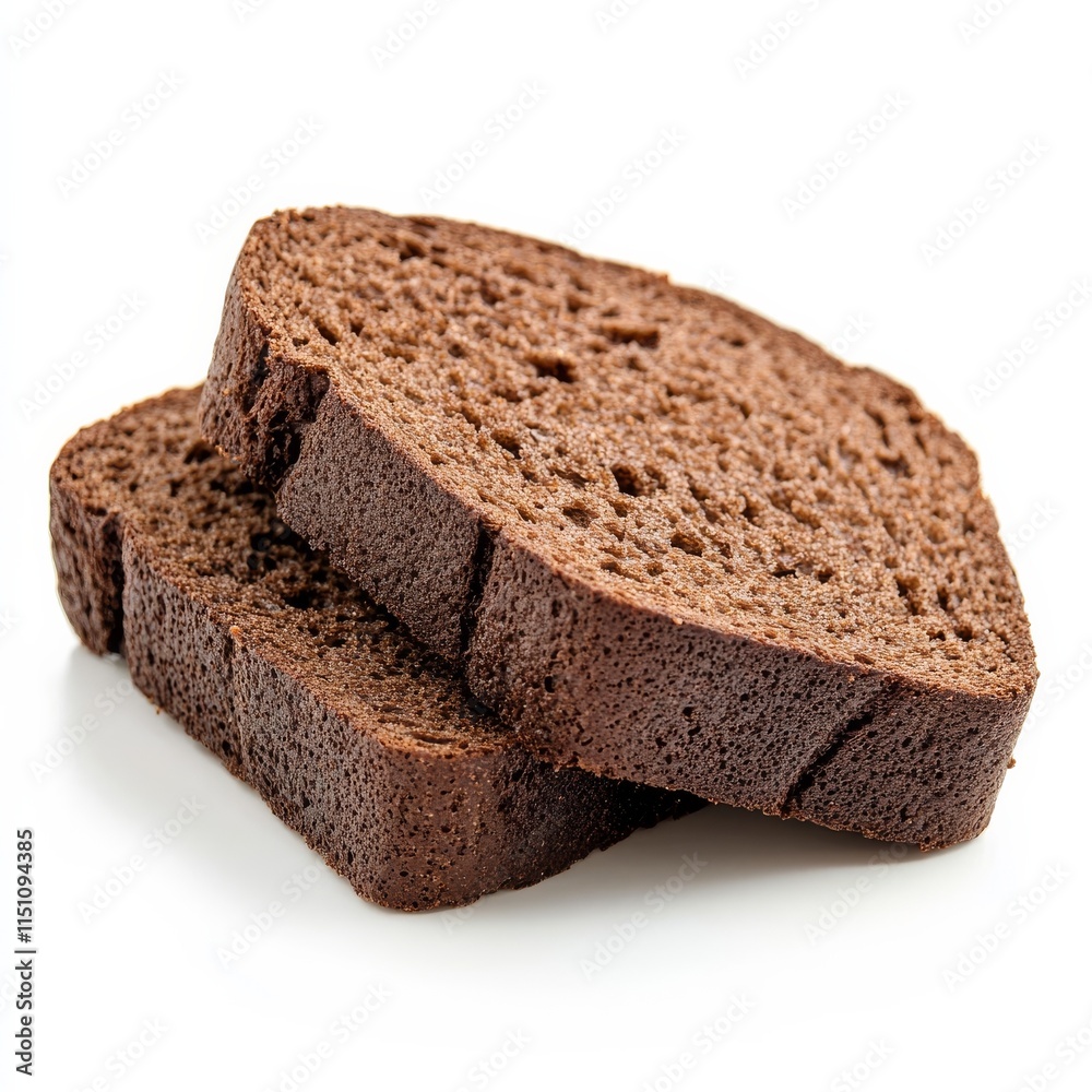 Fresh baked dark bread slices on white Fresh baked dark bread slices on white