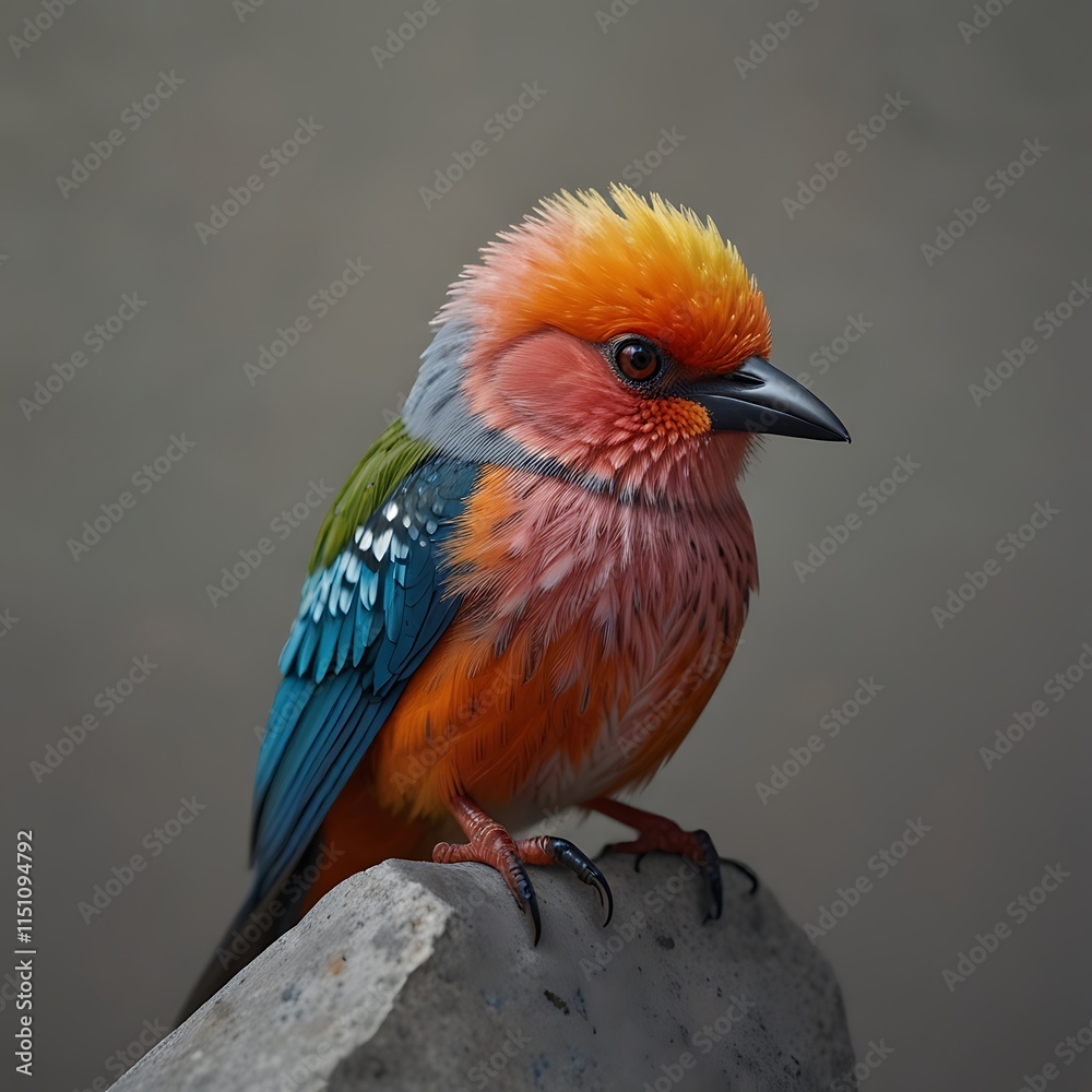 Colorful Small Bird with Detailed Feathers Sitting on a Rock Colorful Small Bird with Detailed Feathers Sitting on a Rock