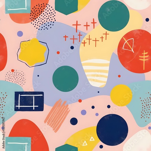 Wallpaper Mural Whimsical Geometry Pattern Fun Shapes in Bright and Soft Colors Torontodigital.ca