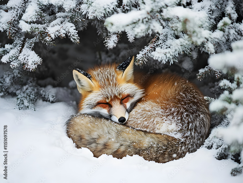 Fototapeta premium fox sleeping in snow