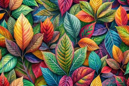 Wallpaper Mural Colorful Foliage Seamless Pattern - Watercolor Layered Leaves Background Torontodigital.ca