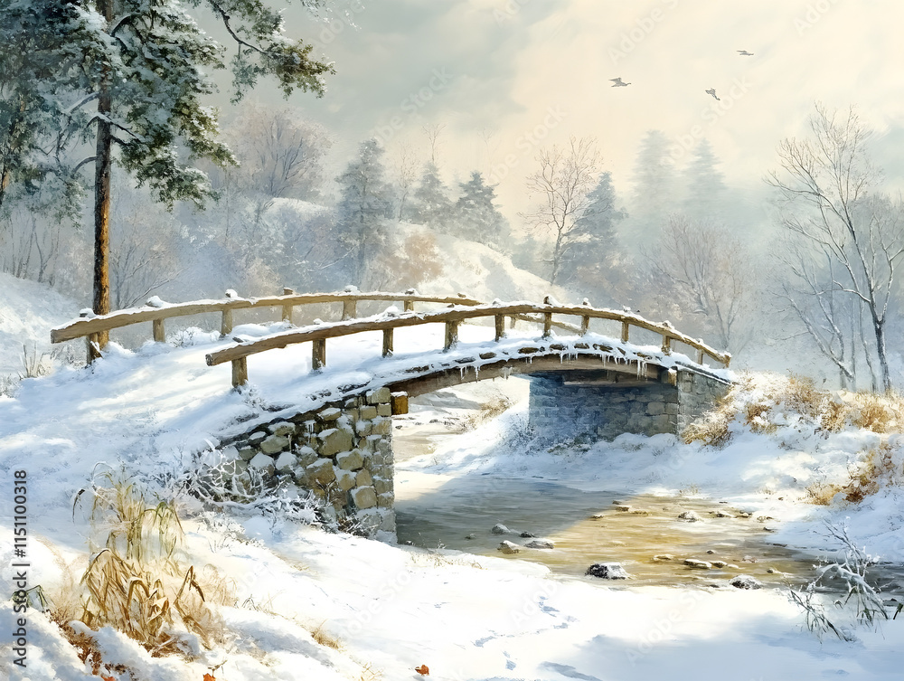Obraz premium winter landscape, bridge in winter