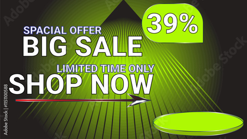 39 percent Special offer big sale limited time only shop now template banner with Lemon Green color theme
