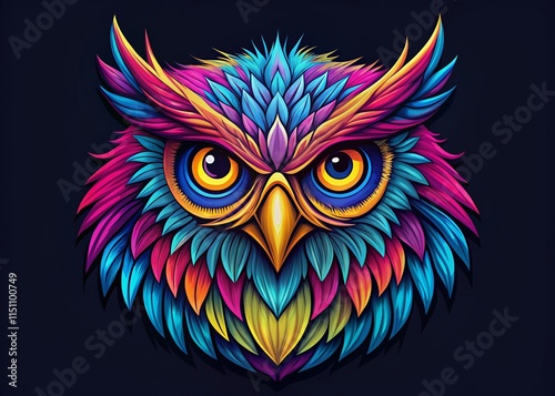 Colorful Owl Mascot T-Shirt Design, Hand Drawn Style, Left Position, Copy Space photo