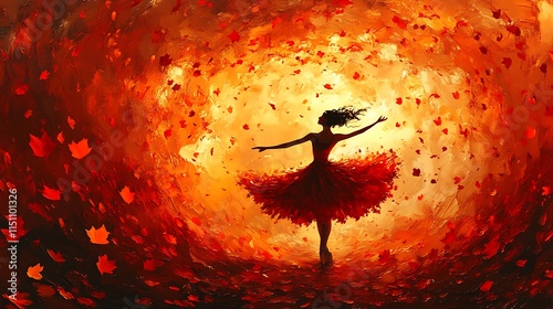 A Dancer in Autumnal Embrace of Falling Leaves