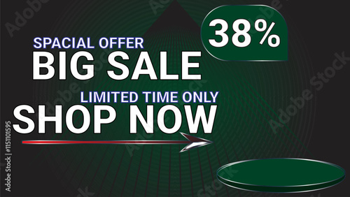 38 percent Special offer big sale limited time only shop now template banner with Lotus Green color theme