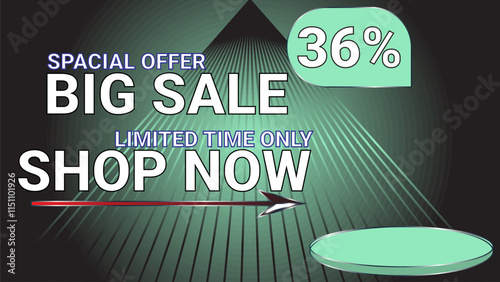 36 percent Special offer big sale limited time only shop now template banner with Aqua Seafoam Green color theme
