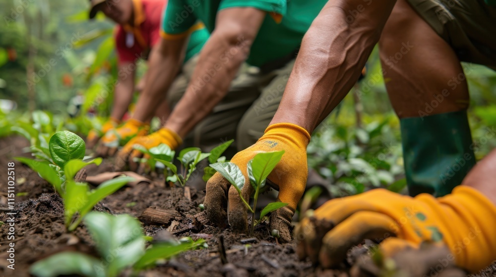 Fototapeta premium Reforestation Efforts: Planting diverse tree species in deforested regions on a large scale to restore habitats, support wildlife, and mitigate climate change effects. 