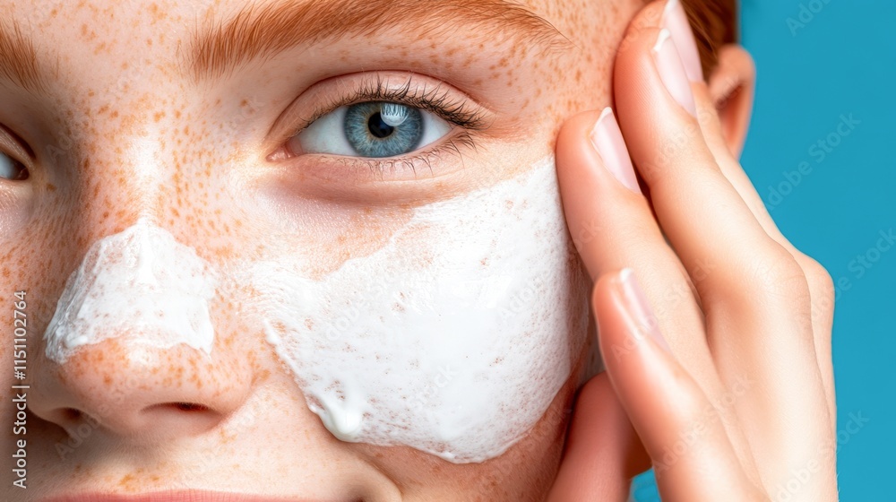 A close-up of a person applying a cream mask to their face, highlighting natural skin texture and beauty, This image is ideal for skincare products, beauty tutorials, and wellness promotions, A close-up of a person applying a cream mask to their face, highlighting natural skin texture and beauty, This image is ideal for skincare products, beauty tutorials, and wellness promotions,
