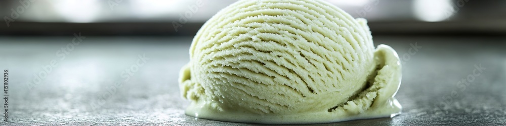 neatly garnished scoop of green tea ice cream resting on matte surface under diffused lighting neatly garnished scoop of green tea ice cream resting on matte surface under diffused lighting