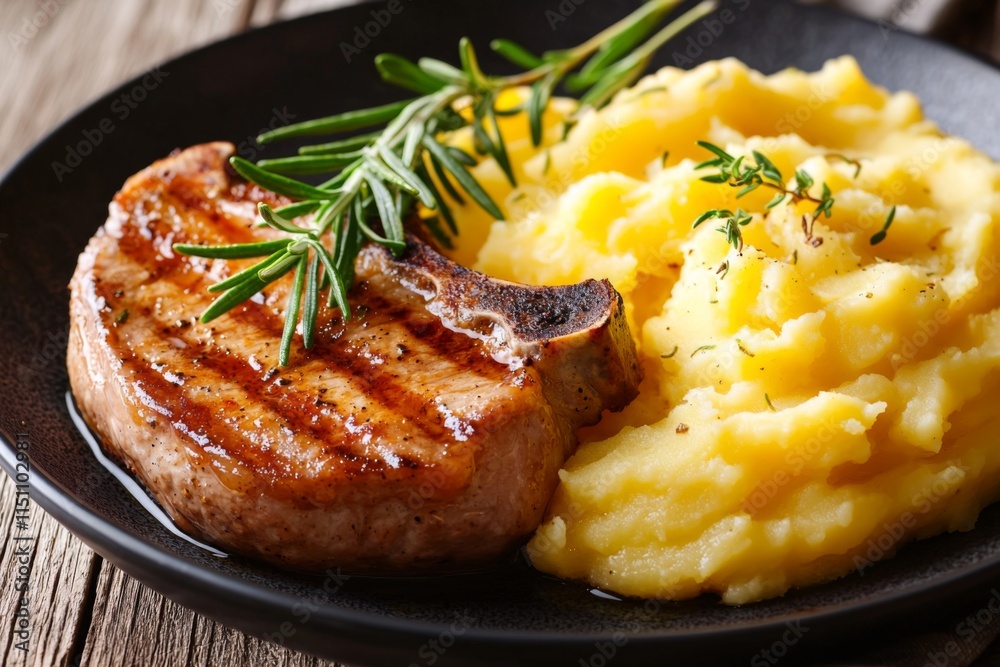 Grilled Pork Chop with Garlic Mashed Potatoes Rosemary Grilled Pork Chop with Garlic Mashed Potatoes Rosemary
