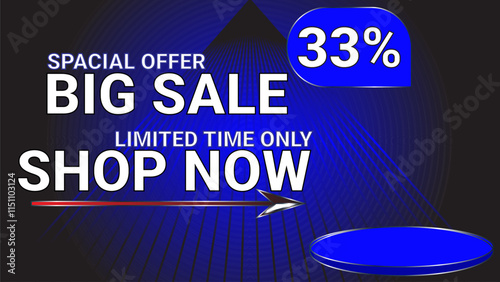 33 percent Special offer big sale limited time only shop now template banner with Bright Blue color theme