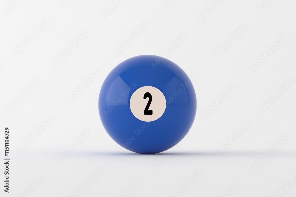 Number two pool ball resting on white surface Number two pool ball resting on white surface