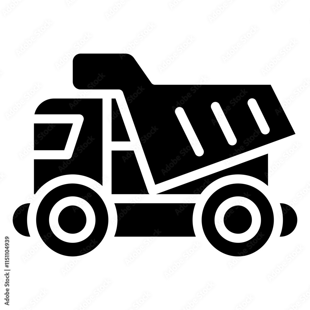 Mining Truck Icon, Black And White Glyph Icon Symbol