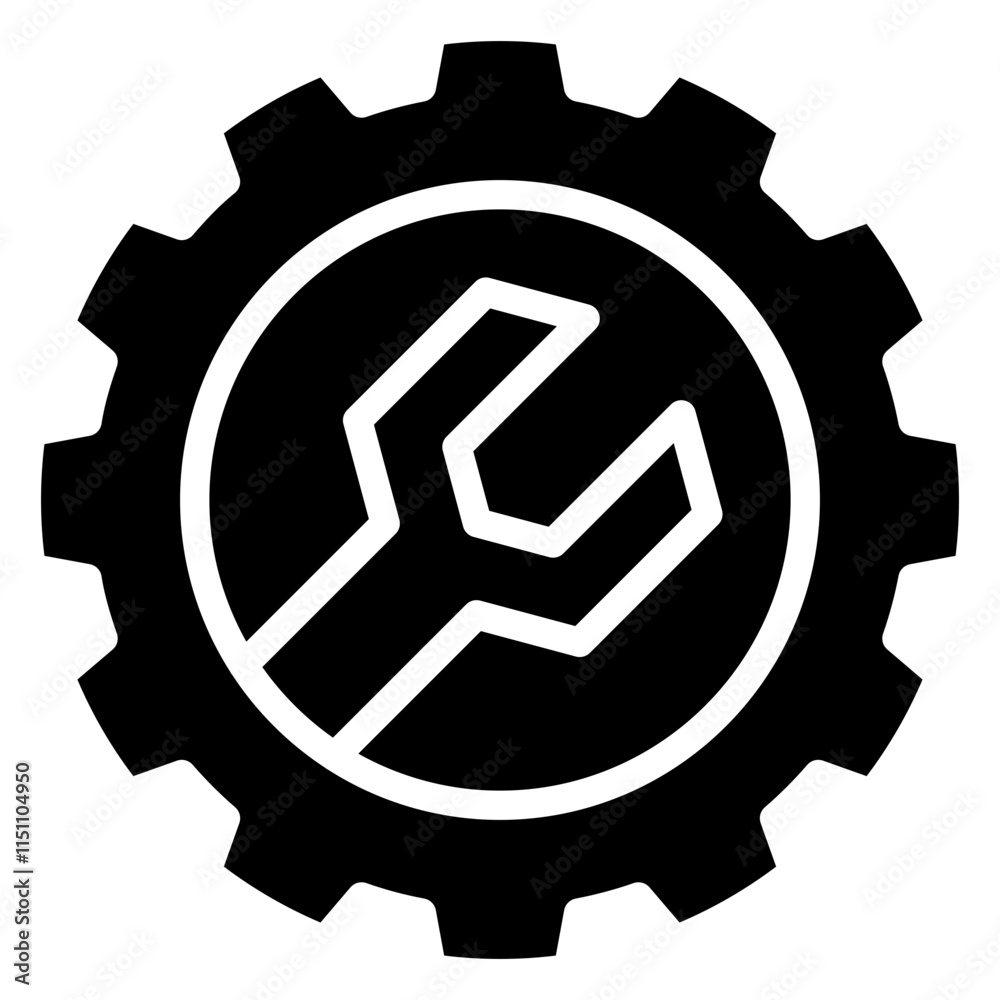 Gear Wrench Icon, Black And White Glyph Icon Symbol Gear Wrench Icon, Black And White Glyph Icon Symbol