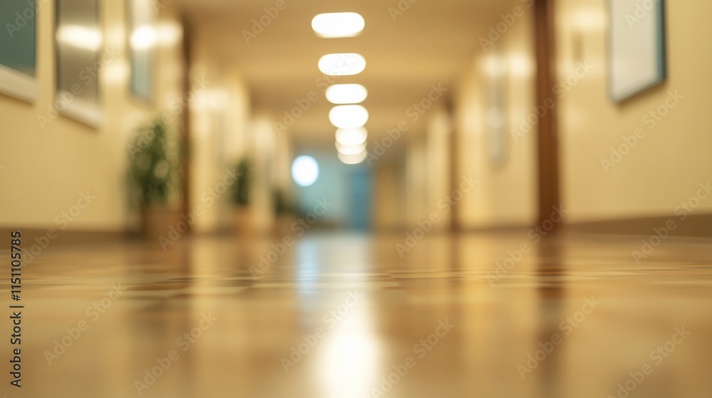 A blurred view of a hallway with wooden flooring and soft lighting. A blurred view of a hallway with wooden flooring and soft lighting.