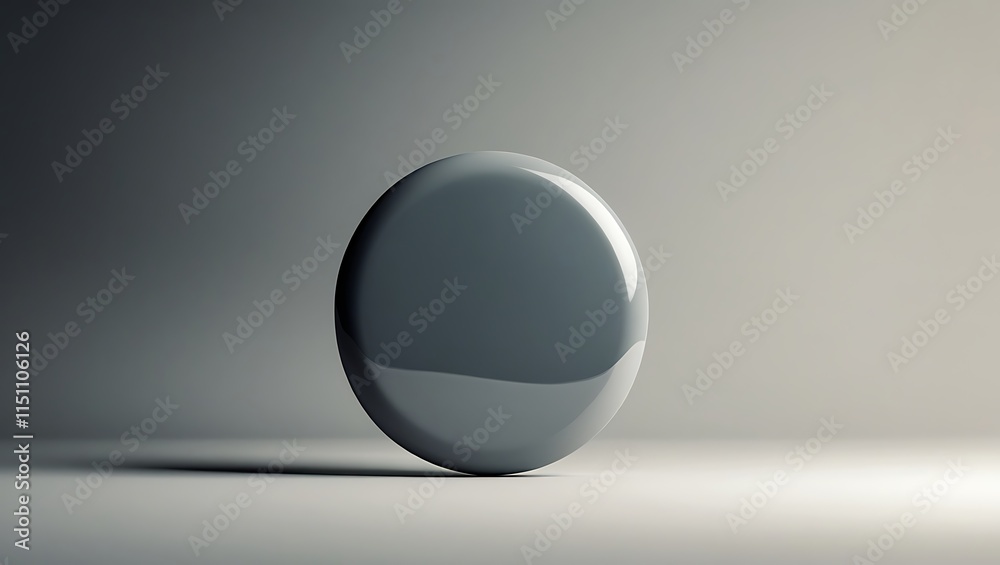 A single grey circular object rests on a plain surface A single grey circular object rests on a plain surface