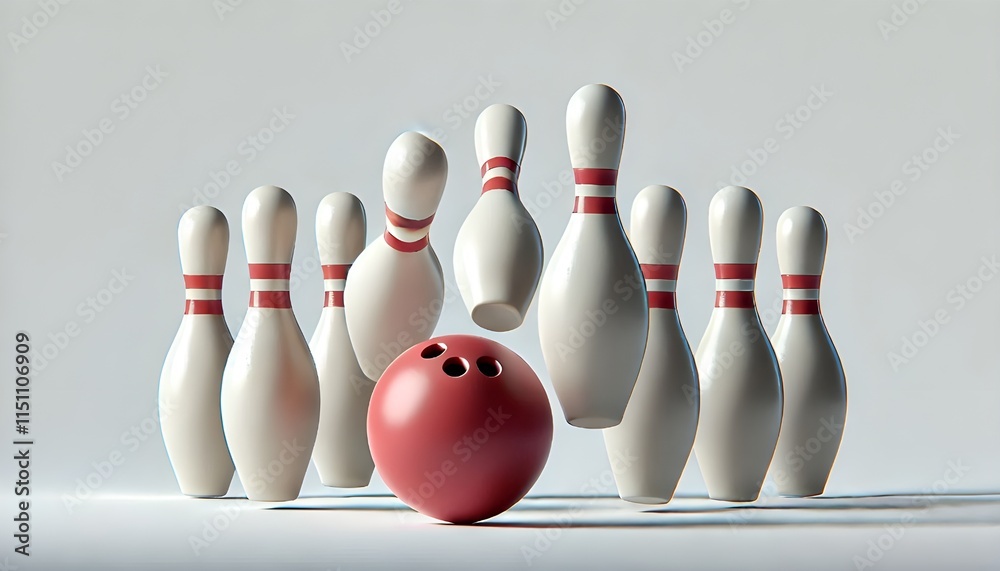 Striking down pins with a bowling ball, cut out Striking down pins with a bowling ball, cut out