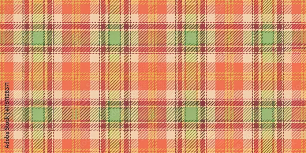 Fototapeta premium Seamless Plaid Fabric, Bokeh Effect, Manufacture Check, Light & Papaya Whip