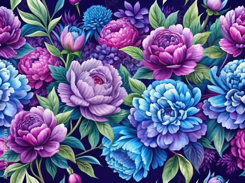 Seamless Peony Border - Purple & Blue for Home Decor