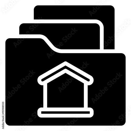 Real Estate File Icon, Black And White Glyph Icon Symbol