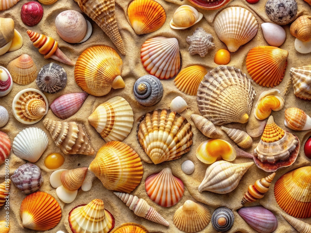Seashell Beach Pattern, Seamless Texture, Copy Space