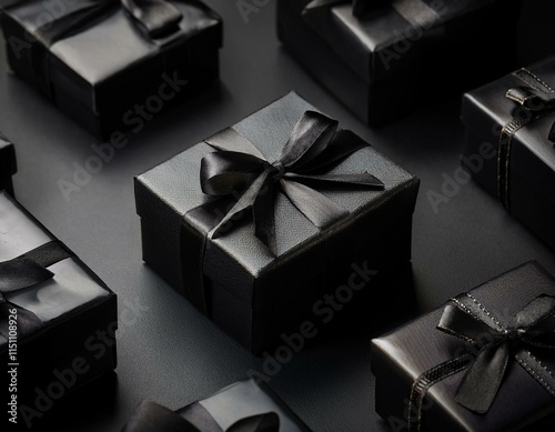 Luxurious black gift boxes with a sleek design, emphasizing exclusivity and style in a modern setting.Generated image