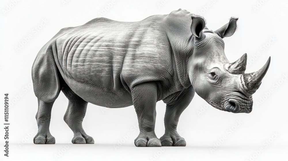Fototapeta premium A large white rhinoceros standing on a white background.