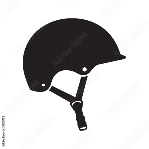 Simple black and white illustration of a protective helmet vector art on white background 