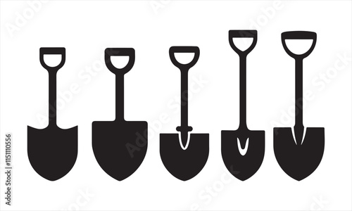 Shovel silhouette Icons Set vector on white background 