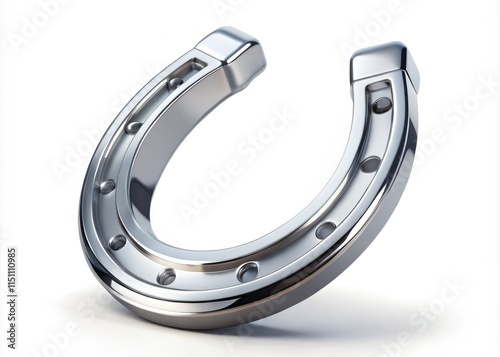 Shiny Silver Horseshoe, Isolated, 3D Illustration, Food Photography Style