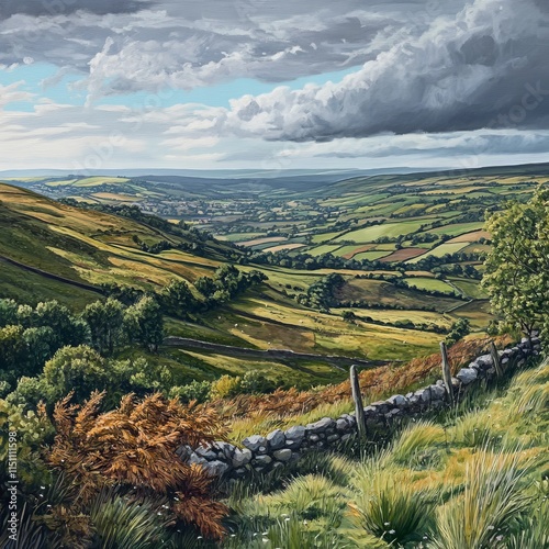 View from Stoodley Pike, Calderdale, England. photo