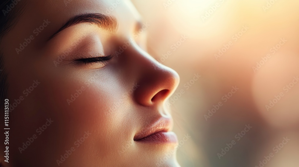Serene Woman in Soft Light with Eyes Closed Serene Woman in Soft Light with Eyes Closed