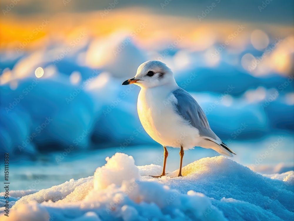 Obraz premium Snowy Beach Bird, Tranquil Ocean, Fashion Photography