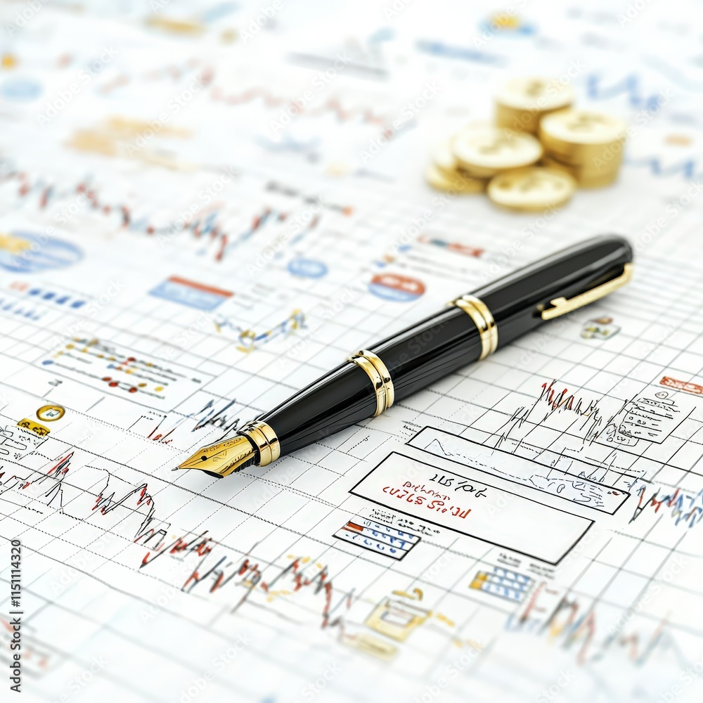 Financial Charts Graphs and Pen Business Success Concept Financial Charts Graphs and Pen Business Success Concept