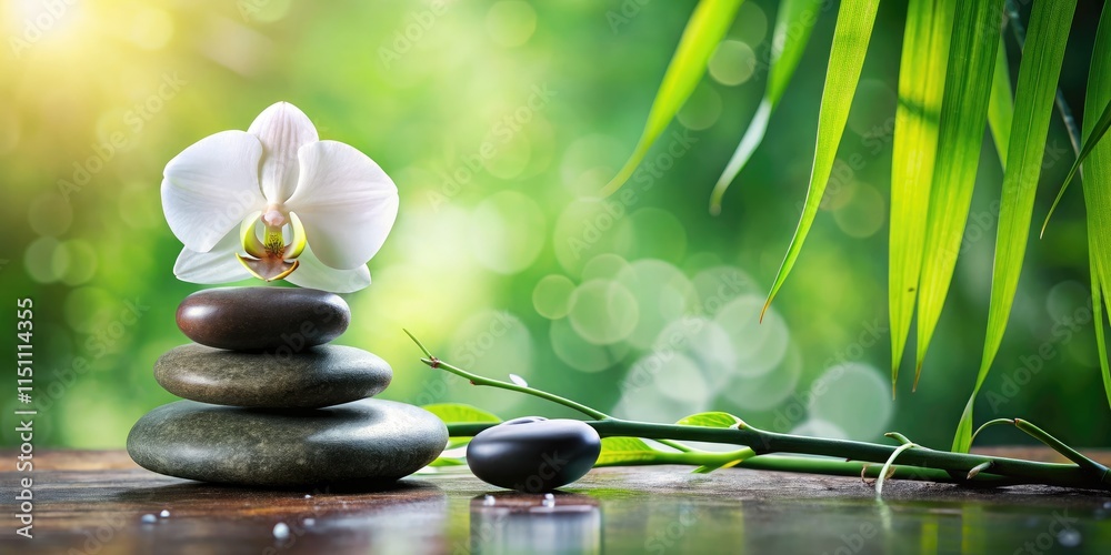 Spa Stones, White Orchid, Zen Elegance - Serenity Photo Spa Stones, White Orchid, Zen Elegance - Serenity Photo