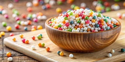 Colorful uncooked tapioca pearls in wooden bowl, tapioca, pearls, colorful, uncooked, wooden bowl, food, ingredient, texture photo