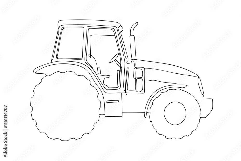 Naklejka premium Tractor Line Drawing Illustration