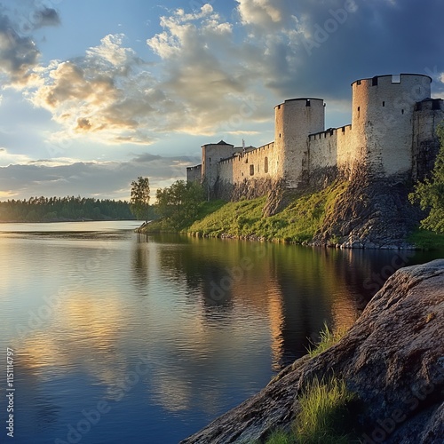 Olavinlinn's fortress view on a sunny June afternoon in Savonlinna. photo