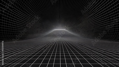 Abstract white wireframe grid landscape.