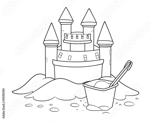 sand castle bucket coloring page vector illustration