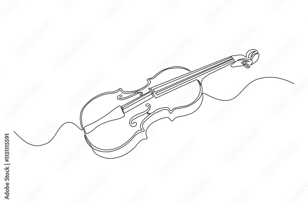 Obraz premium Violin continuous one line drawing. Classic Cello music instrument single line art illustration. Editable vector.