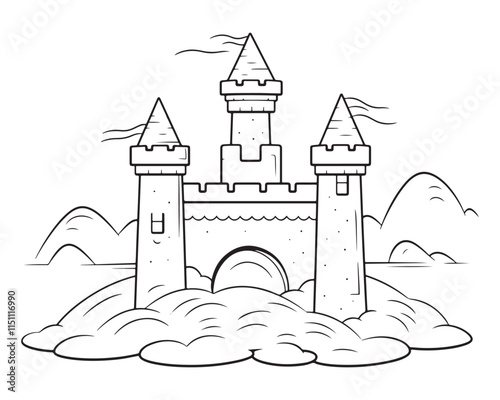 sand castle bucket coloring page vector illustration