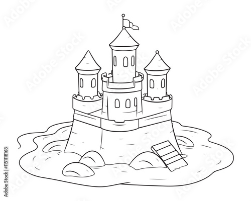 sand castle bucket coloring page vector illustration