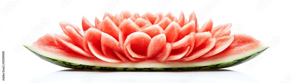 Intricately carved watermelon flower, white isolate background. Intricately carved watermelon flower, white isolate background.