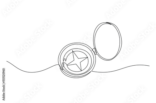 Magnetic compass continuous one line drawing. Land, sea, navigation, geography compass single line art illustration. Editable vector.