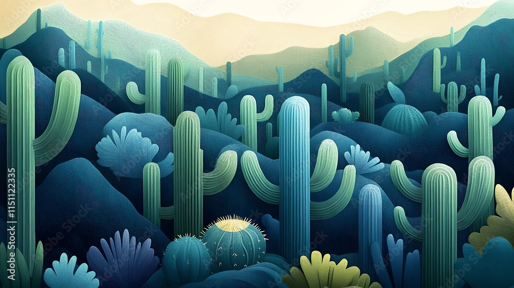 Obraz premium Moody desert landscape with cacti.