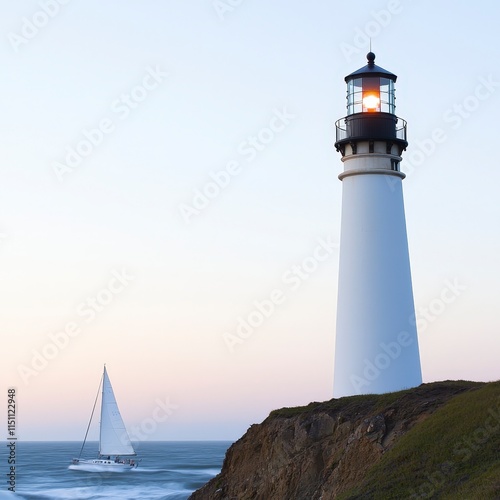 Wallpaper Mural Seascape Sunset  Lighthouse  Sailboat  Ocean Cliff Torontodigital.ca